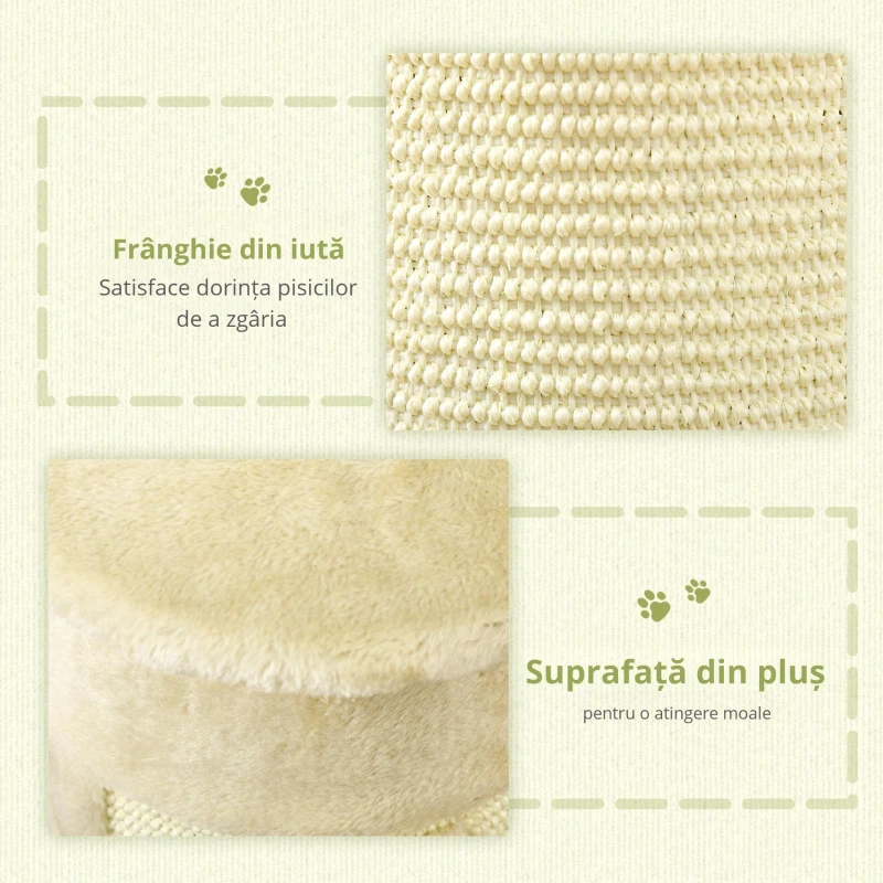 PawHut Copac de Zgariat pentru Pisici de Pana la 5kg cu 2 Mingi, Covoras din Sisal si  Tapiterie din Plus, 34x25.5x58cm, Bej