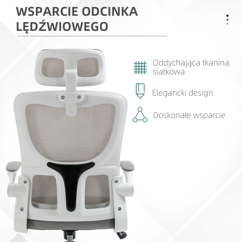 Vinsetto Fotel biurowy, regulowana wysokość, odchylane oparcie, regulowane zagłówki, do 120 kg, 60x59x114-122 cm, szary(m-6)