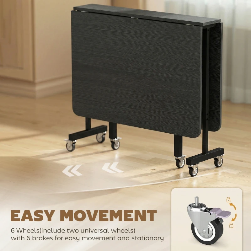 HOMCOM Składany Stół Jadalniany dla 4-6 Osób z 6 Kółkami Mobilny Stół do Małych Przestrzeni 120x80x73 cm Czarny