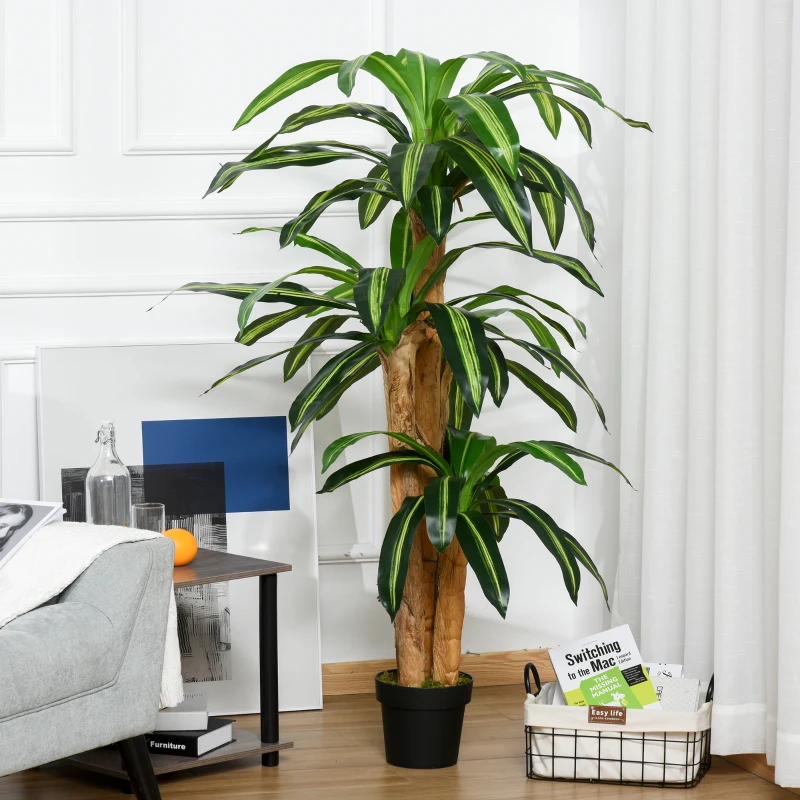 Outsunny Dracaena Artificială cu 66 de Frunze Mușchi Plantă Artificială pentru Decorațiuni Grădină Balcon Birou Living Ø20x160 cm Verde