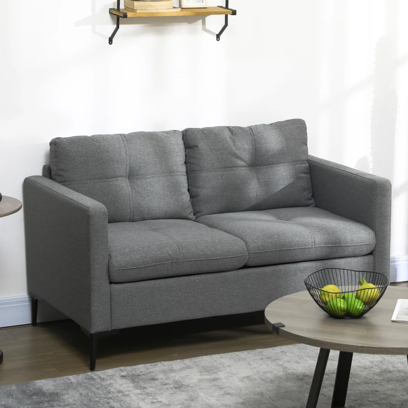 HOMCOM Zeitgenössisches 2‑Sitzer-Sofa schwarzes Metallgestell leinenähnlicher Stoff dunkelgrau