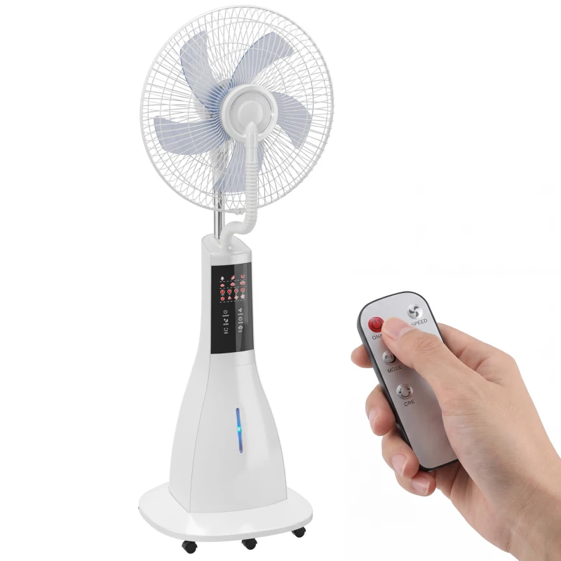 HOMCOM Ventilator de podea cu ceață de apă, oscilație 75°, 3 trepte de viteză, 3 moduri, Alb