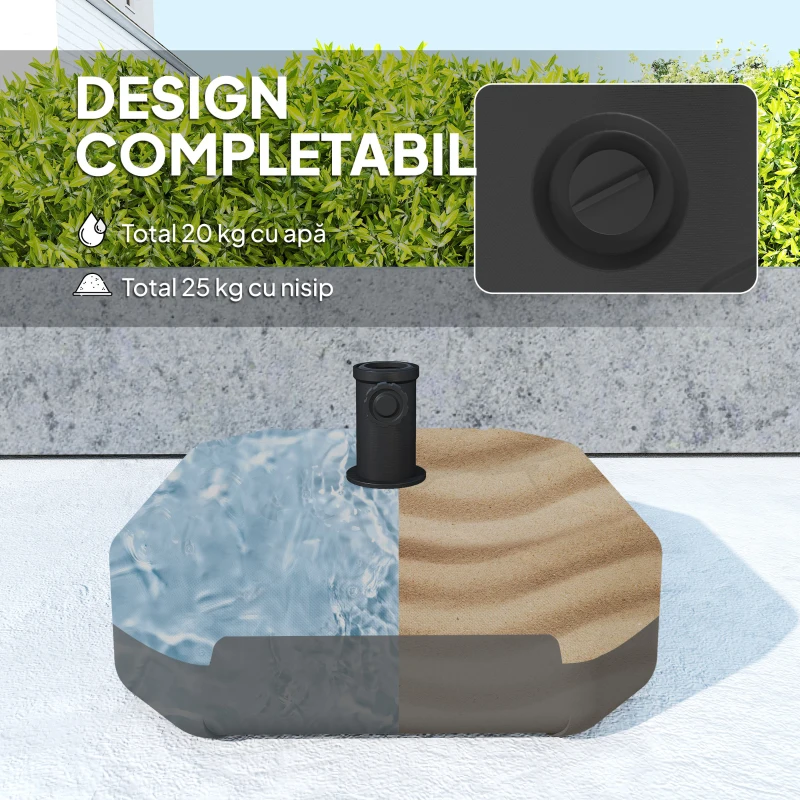 Outsunny Bază Pătrată pentru Umbrelă, Suport Greu pentru Umbrele de Exterior, Umplibil cu Nisip până la 25kg sau cu Apă până la 20kg, pentru Grădină, Piscină, Negru