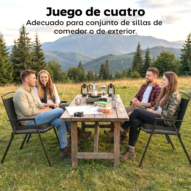 Outsunny Set de 4 Cojines para Sillas para Jardín con Lazos y Base Antideslizante Impermeables 39,5x39,5x10 cm Gris Oscuro