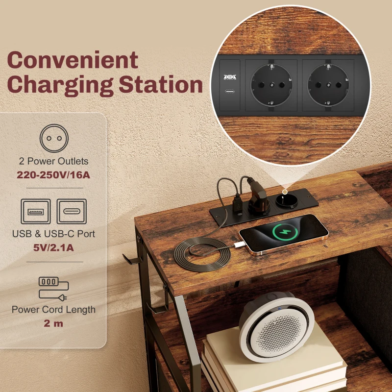 HOMCOM Komoda z 8 szufladami z tkaniny, rama stalowa, lada do ładowania, Rustykalny Brąz+Czarny