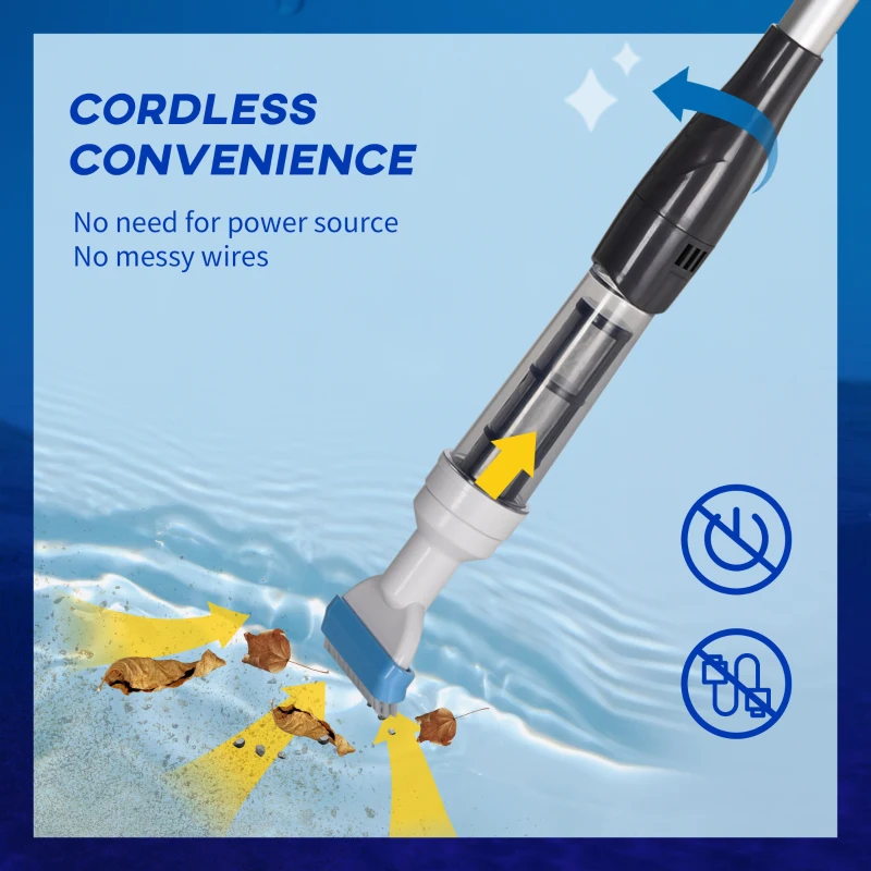 Outsunny Odkurzacz basenowy, bezprzewodowy, 80 Min. pracy, lekki: 800g, 19L wody/min, Aluminium, Ф6 x 106-162 cm