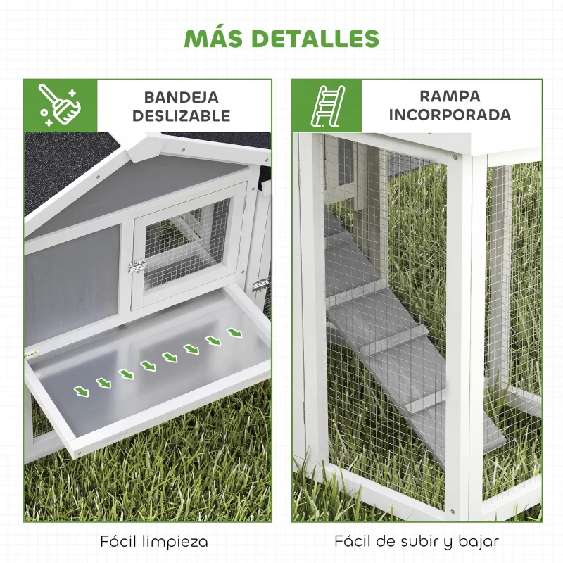PawHut Gallinero para Exterior Grande de Madera 204x85x93 cm con Caja de Anidación Corral Bandeja Extraíble y Percha Gris