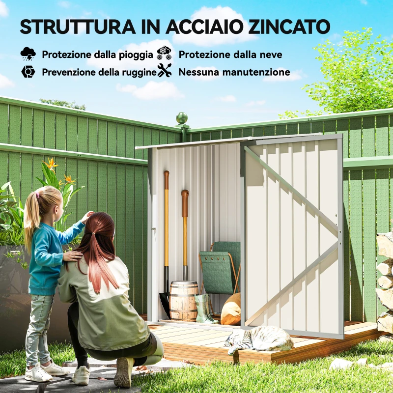 Outsunny Casetta da Giardino Porta Attrezzi in Acciaio Galvanizzato con Porta, 100x104x160 cm, Grigio Chiaro