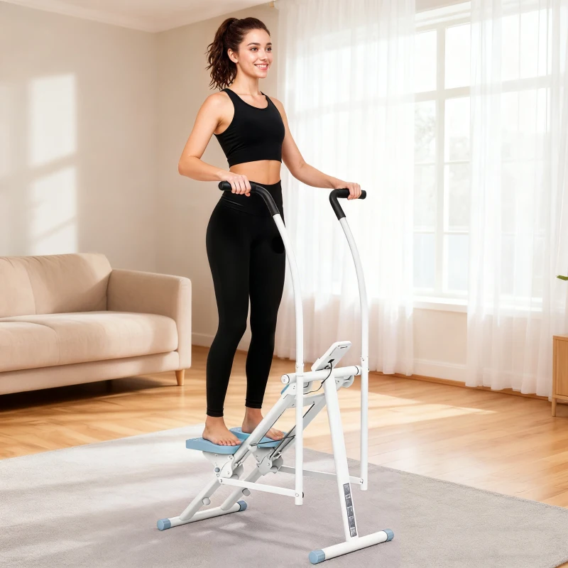 SPORTNOW Stepper pentru scări pliabil climber/stairmaster pentru exerciții acasă pedale reglabile ecran LCD 85x80x142cm alb