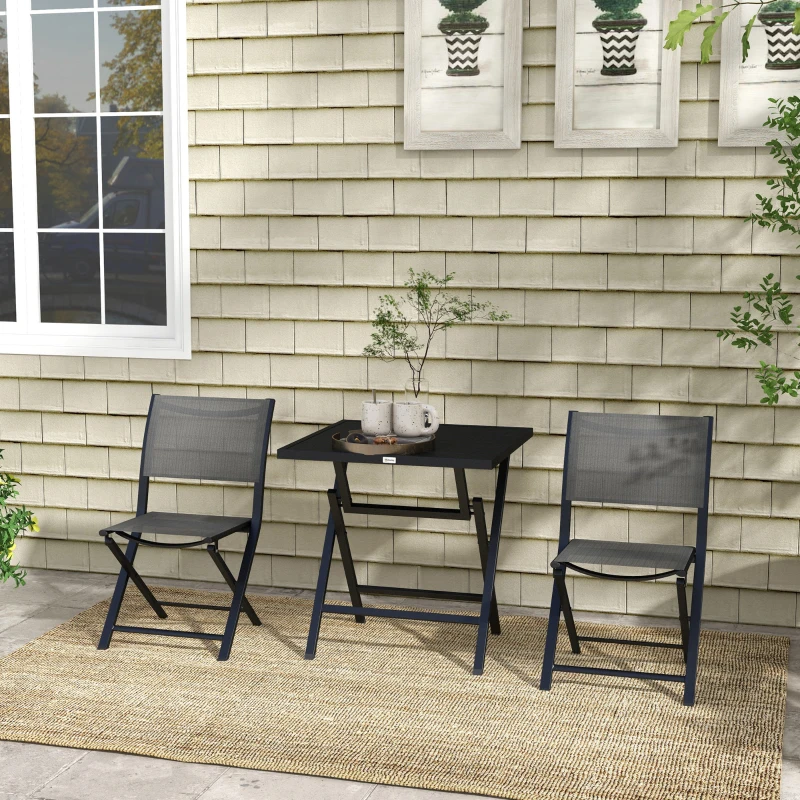 Outsunny Ensemble salon de jardin 2 personnes 2 chaises et 1 table pliantes pour l'Extérieur cadre en Aluminium, Gris anthracite