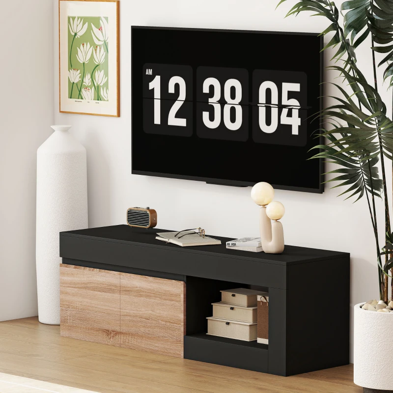 HOMCOM TV-Möbel 2 Türen für Fernseher bis zu 152,4 cm, TV-Schrank mit Schrank und offenem Regal, schwarz