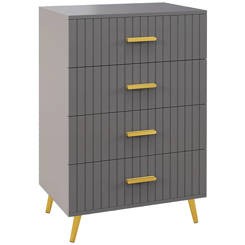 HOMCOM Commode 4 tiroirs meuble de rangement chambre avec pieds en aluminium doré, 60L x 40l x 90H cm, gris
