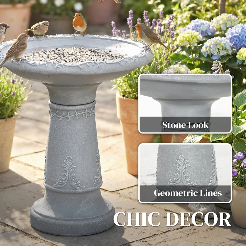 Outsunny Poidło dla ptaków z żywicy, zewnętrzne, okrągłe, 51 cm, imitacja kamienia, stojący karmnik, szare
