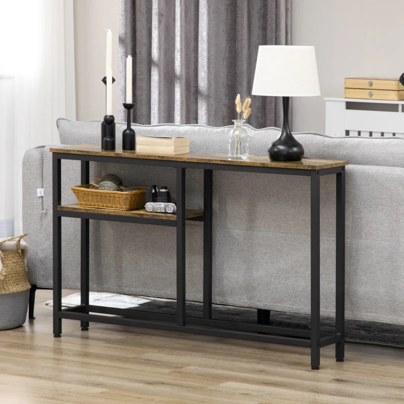 HOMCOM Table console table d'entrée bout de canapé style industriel avec étagère inférieure - métal 20 x 23 x 75 cm