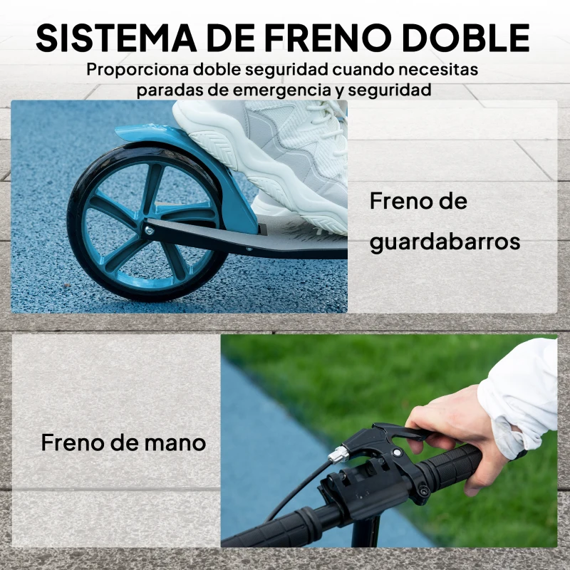 HOMCOM Patinete Plegable para Adultos y Niños de +14 Años Scooter con Manillar Ajustable 91,5x36,5x91-104 cm Azul