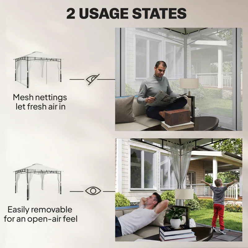 Outsunny Pawilon, 3x3,6 m wodoodporny stabilny pawilon ogrodowy z siatką na owady, dwuwarstwowy dach, do ogrodu, tarasu, czarny