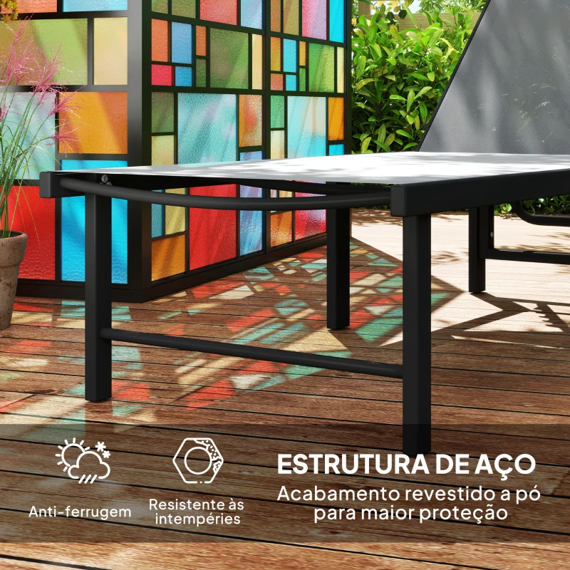 Outsunny Espreguiçadeira Reclinável de Jardim Exterior com Encosto Ajustável em 5 Posições e Estrutura de Aço 166x60x84 cm Cinzento