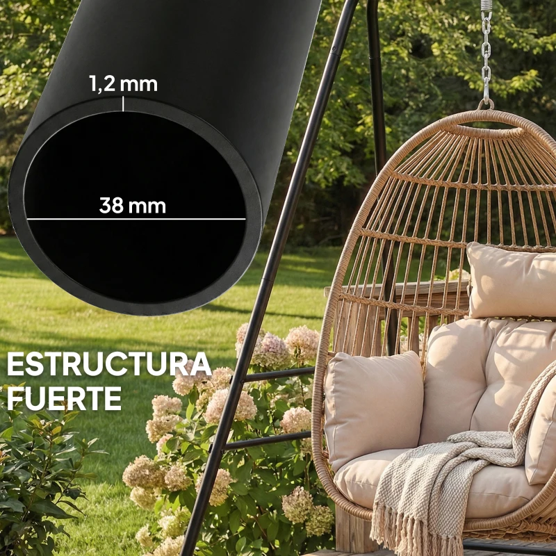 Outsunny Soporte para Silla Colgante Hamaca 183 cm Soporte para Columpio Estructura de Acero Almohadillas Antideslizantes Negro