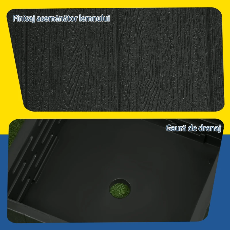 Outsunny Bază pentru Umbrelă 3-în-1 Exterior, Măsuță de Cafea, Jardinieră cu Orificiu de Scurgere, Capacitate 80 kg, Suport Umplut cu Roți și Mânere pentru Terasă și Piscină, Negru