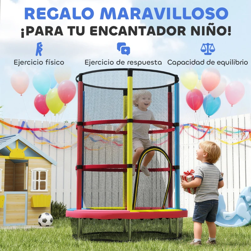 HOMCOM Cama Elástica Infantil Ø160 cm Trampolín para Niños de 3-6 Años con Red de Seguridad Patas en Forma de L Multicolor