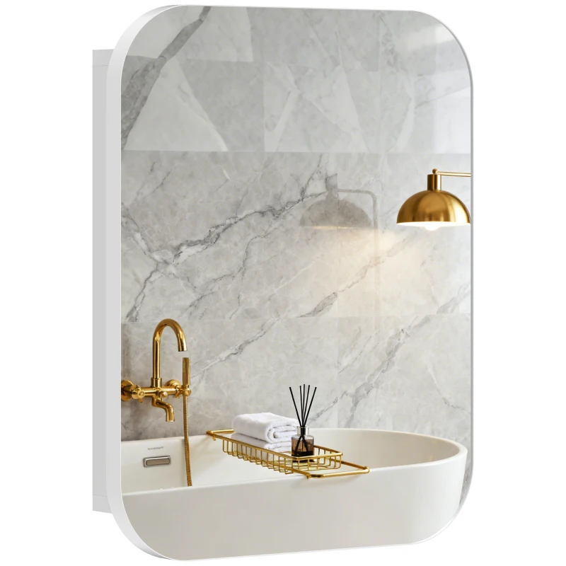 HOMCOM Bathroom Medicine Cabinet with Mirror, Bathroom Wall Cabinet with Adjustable Shelves, Soft Close Hinges, White