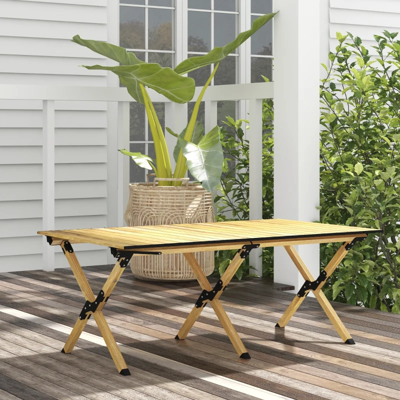 Outsunny Table de camping table de pique-nique table de jardin pliable en aluminium avec plateau enroulable bois naturel