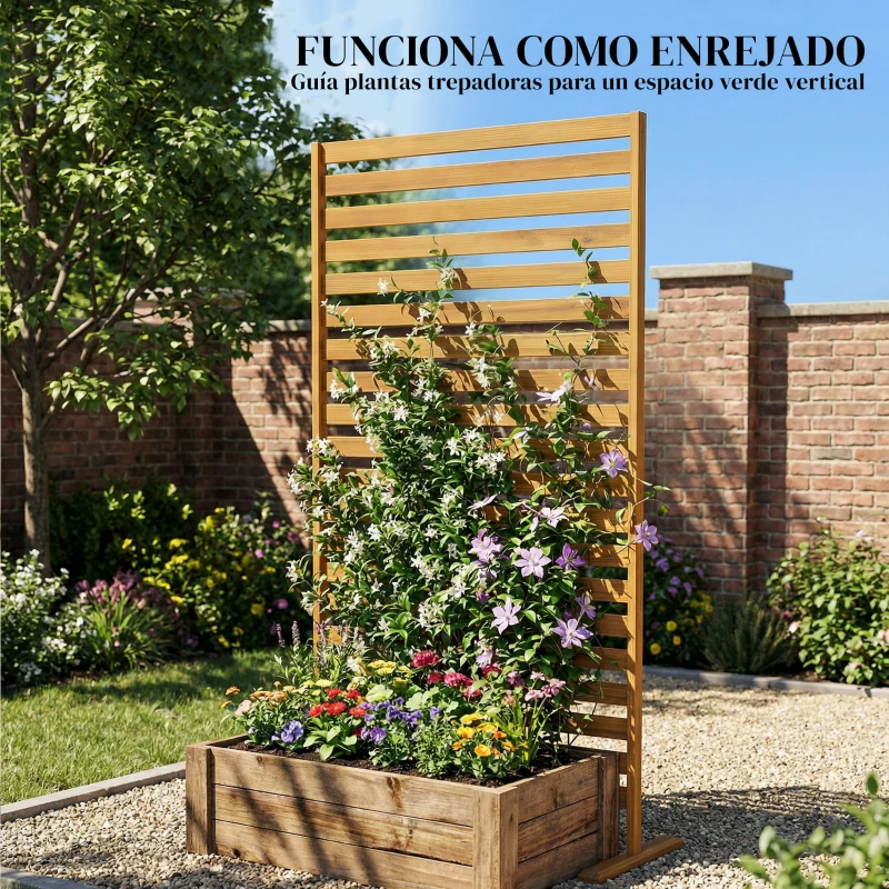 Outsunny Biombo de Madera 170x80 cm Biombo Separador de Ambientes Enrejado para Exterior Jardín Patio Terraza Marrón