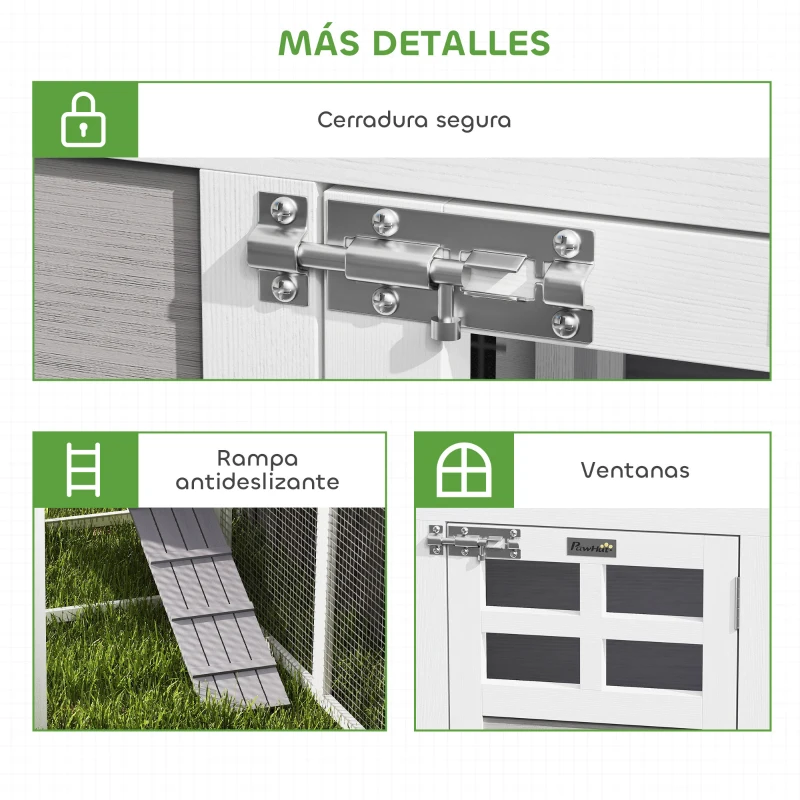 PawHut Gallinero de Madera Grande Exterior en L para Esquina con 2 Nidos Corral Bandejas Extraíbles 251x192x103 cm Gris