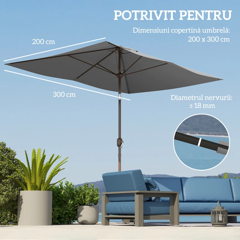 Outsunny Copertină de Rezervă pentru Umbrelă cu Ventilație în Partea Superioară, 300x200 cm, Verde