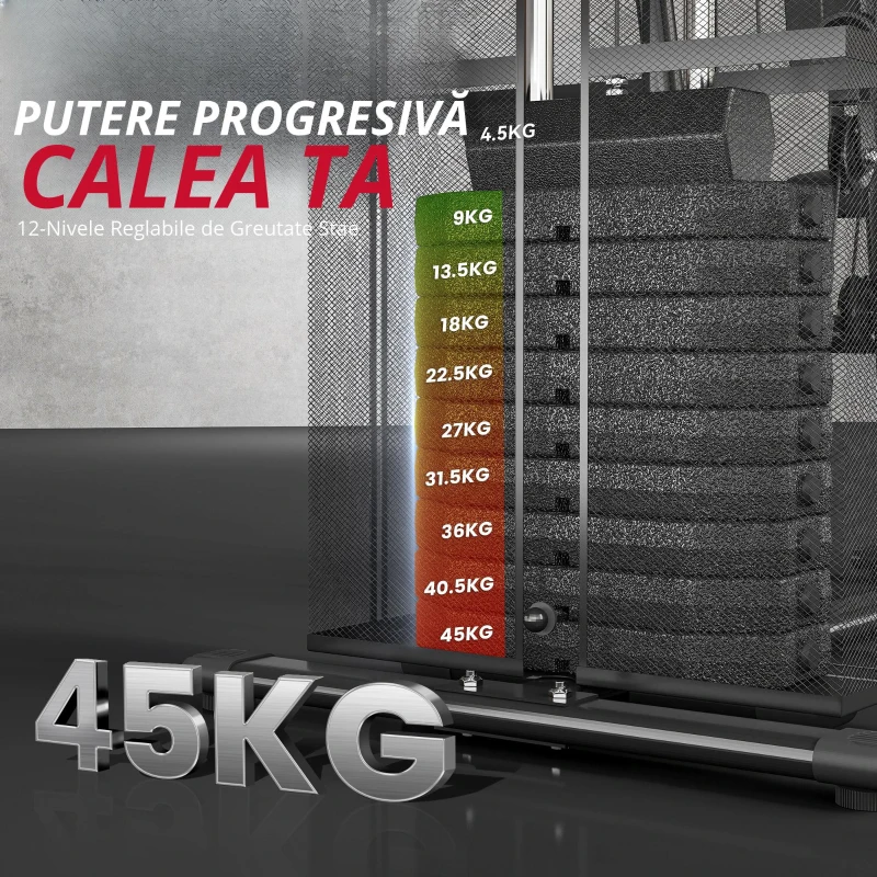 HOMCOM Statie de fitness Multifunctionala pentru Sala si Casa, din Otel 150x110x210cm Negru