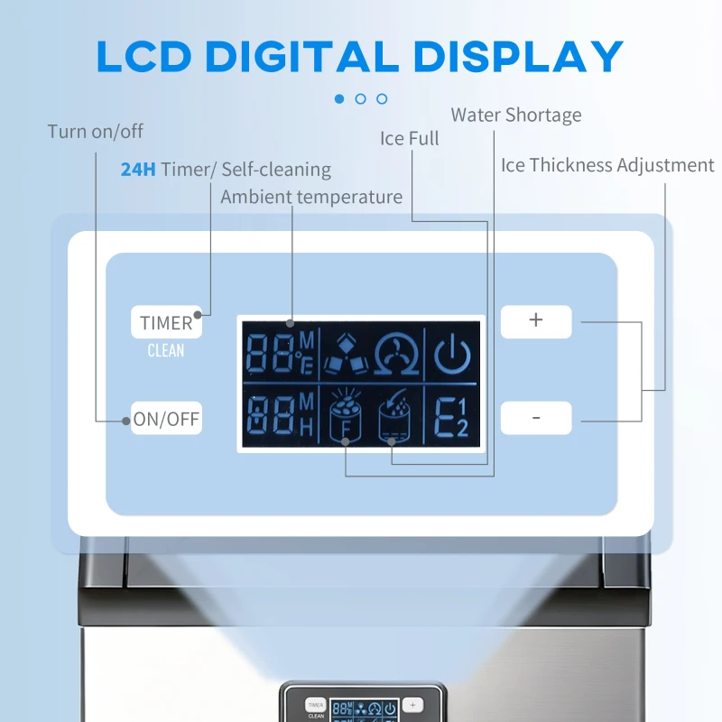 HOMCOM Komercyjna maszyna do lodu 45 kg/24h, urządzenie z wyświetlaczem LCD, idealna do restauracji