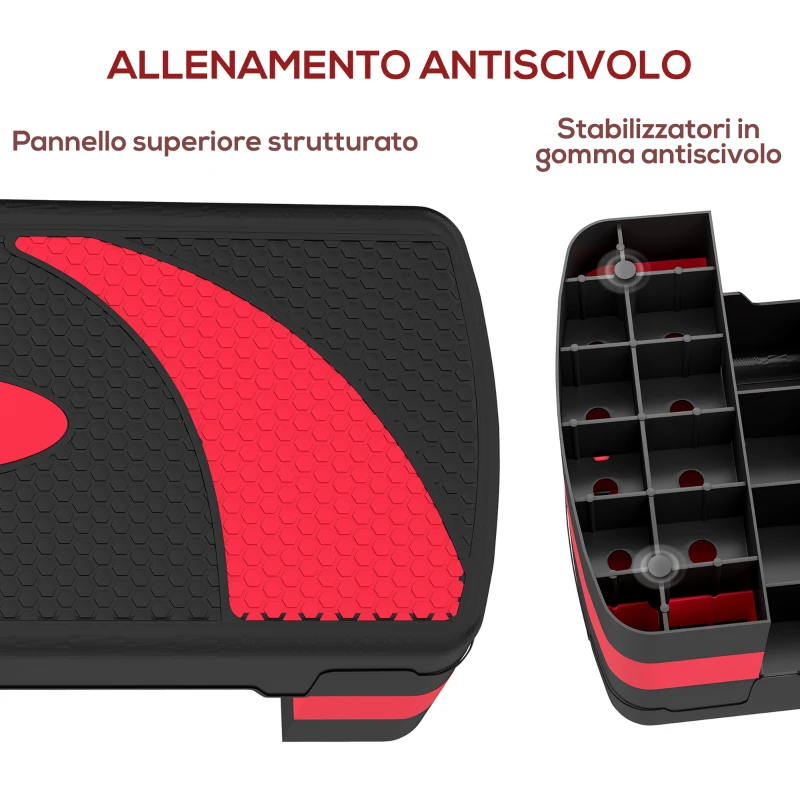 HOMCOM Step Fitness da Aerobica Regolabile su 3 Altezze, in Plastica, 80x31x10/15/20 cm, Rosso e Nero