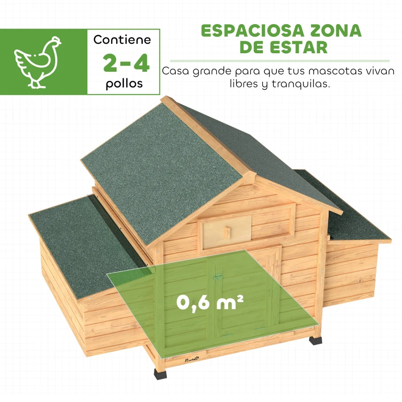 PawHut Gallinero de Madera para Exterior con 2 Nidos Bandeja Extraíble Perchas Techo Impermeable 150x100x96,5 cm Amarillo