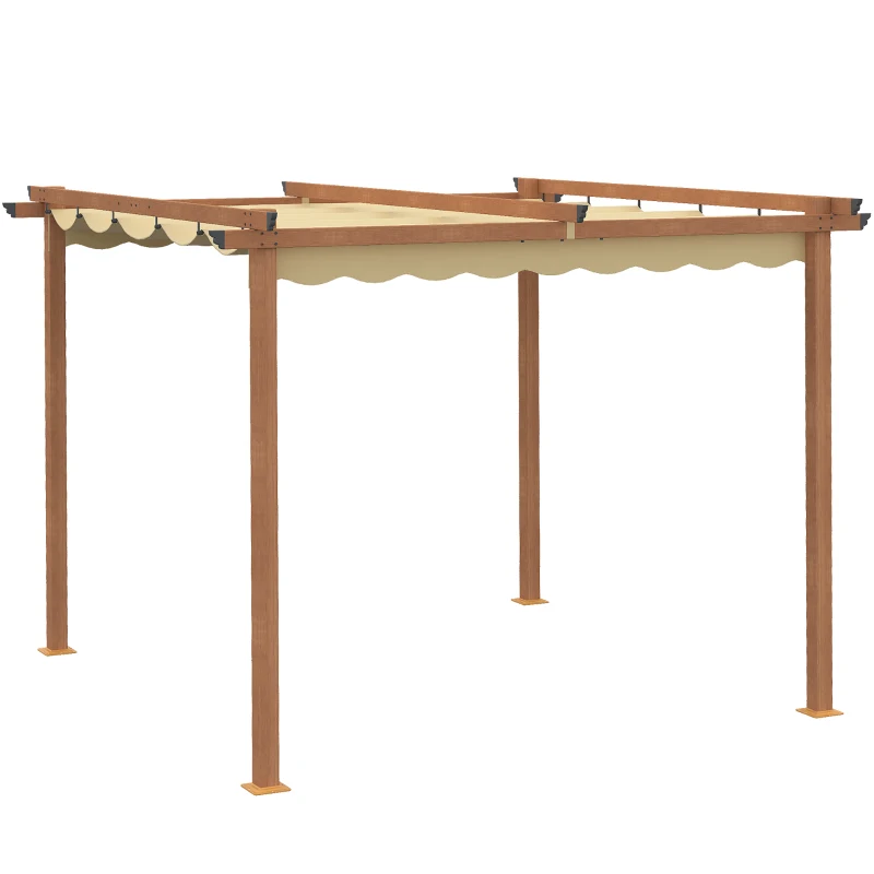 Outsunny Pergola rétractable structure alu + toile polyester haute densité protection contre le soleil  3 x 3 x 2,25 m beige