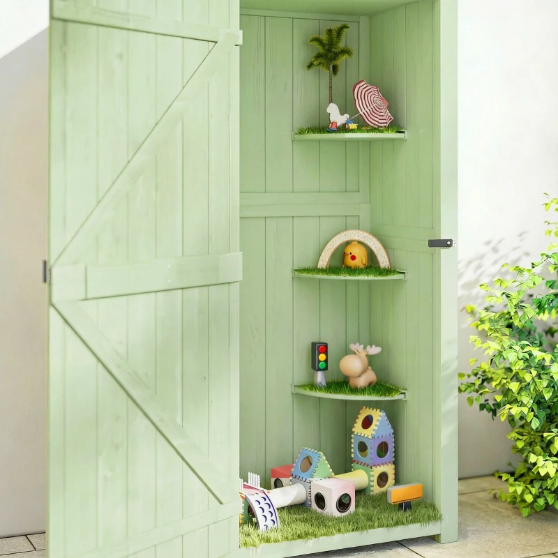 Outsunny Armário de Jardim de Madeira - Cobertizo de Arrumação com Prateleiras 77x54,2x179 cm Verde
