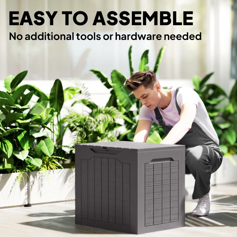 Outsunny 93L Plastic Garden Storage Box, Outdoor Storage Box with Handles, Waterproof Outdoor Storage Container, Brown