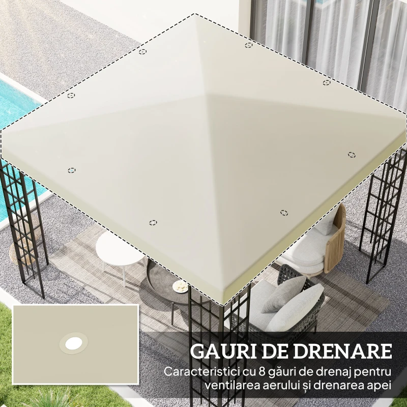 Outsunny Acoperiș pentru Gazebo de Grădină 3x3 m din Material Oxford 600D cu Orificii de Drenaj, Alb Crem