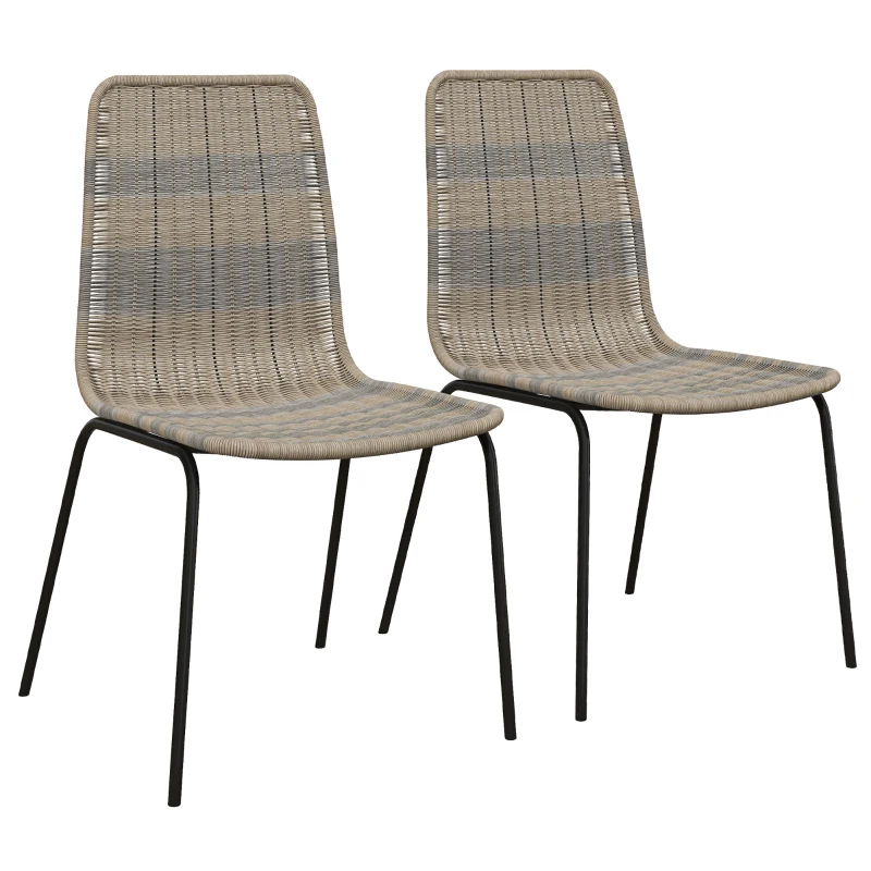 HOMCOM Lot de 2 chaises de salle à manger élégantes, en résine tressée imitation rotin, piètement acier