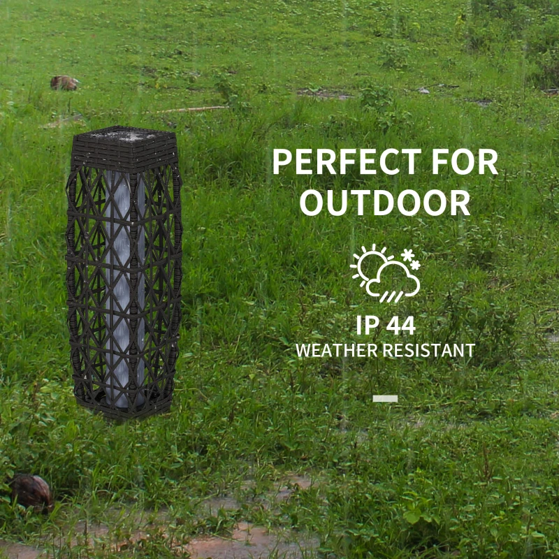 Outsunny Lampa solarna rattanowa, lampa solarna z czujnikiem światła, anty-UV, wodoodporna lampa ogrodowa LED do balkonu, tarasu, stalowa, szara