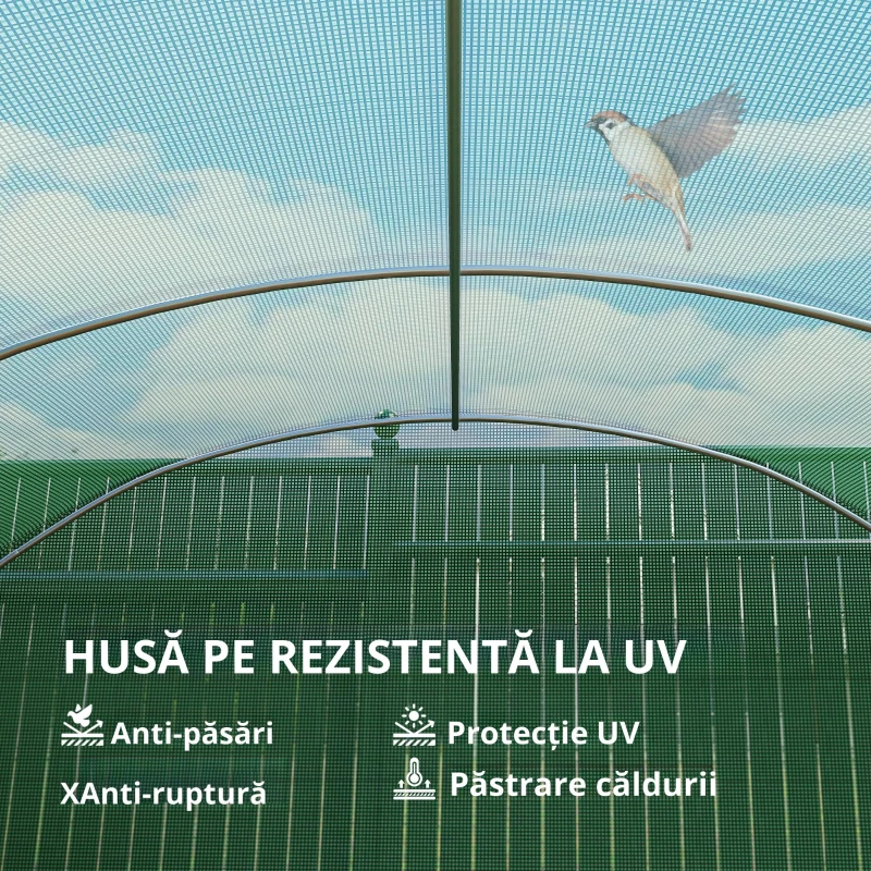 Outsunny Seră tip tunel 6x3x2 m cu 3 uși derulante 6 ferestre cu plasă și structură din oțel galvanizat Verde