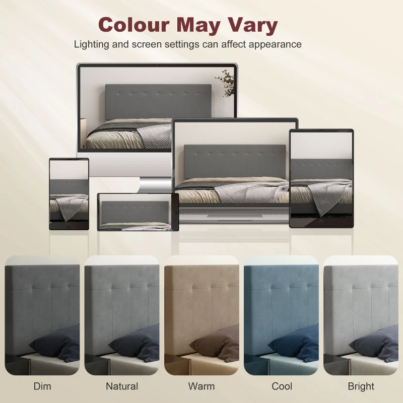 Zagłówek łóżka HOMCOM z regulacją wysokości na 3 poziomy, z metalowymi nogami, aksamitny, do sypialni, 140x10x106/116/126 cm, szary