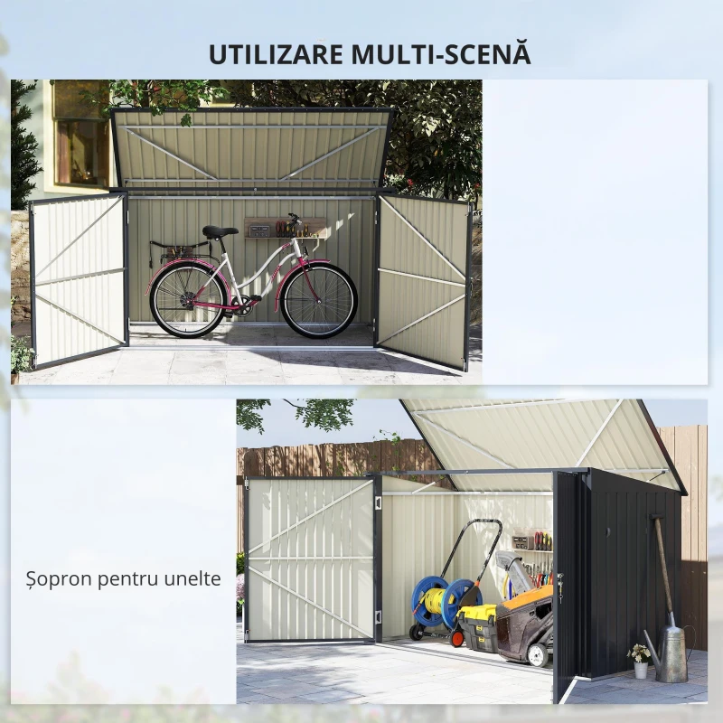 Outsunny Cutie Depozitare Pubele pentru 3 Recipiente de 240L cu 2 Uși și Încuietori, 233x105x118,5/133 cm, Gri(m-6)