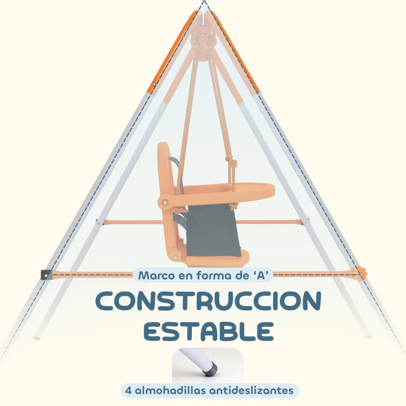 Outsunny Columpio para Bebés Columpio Jardín Exterior de Acero con Respaldo Cinturón de Seguridad Carga 25 kg Naranja