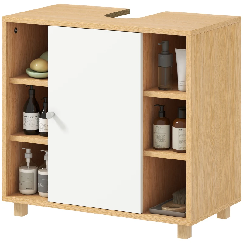 HOMCOM Unterschrank für Waschbecken mit 2- türigem Schrank mit Soft-Close und 6 offenen Ablagen, 60x33x57cm, Weiß
