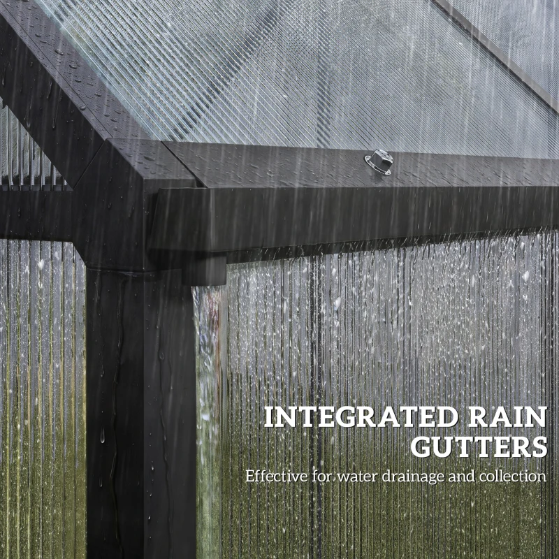 Outsunny Polycarbonate Greenhouse with Swing Door and Adjustable Window, Walk-in Greenhouse with Rain Gutter, 5.5 x 6ft, Black