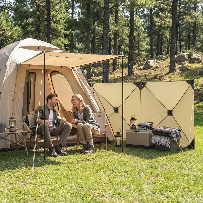 Outsunny Camping Windbreak Pop Up Windbreaker Blocker with Ropes Pegs for Beach Caravan Outdoor 480 x 120 cm