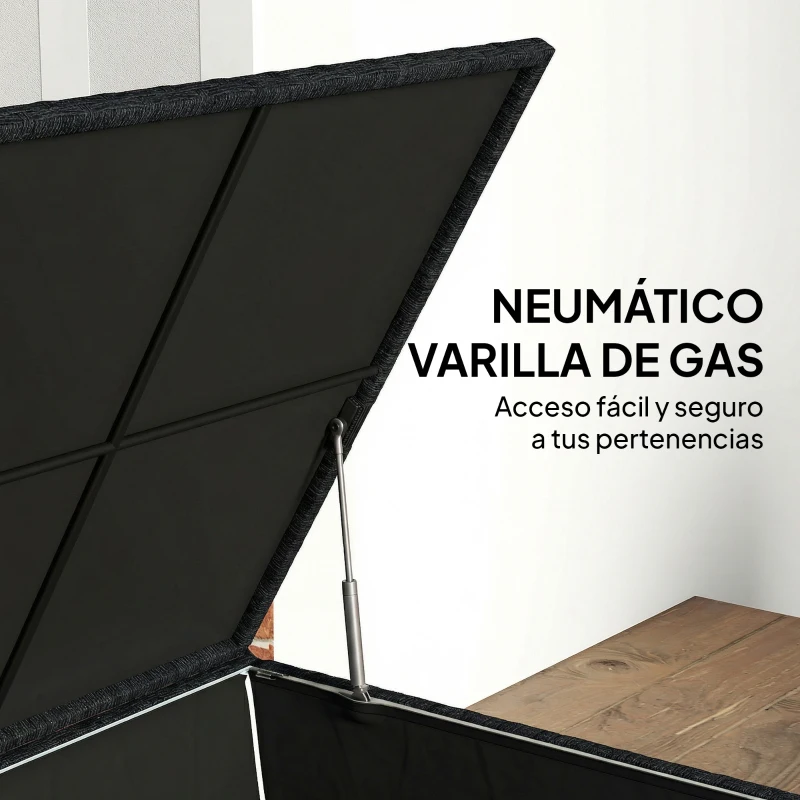 Outsunny Baúl de Almacenaje Exterior de Ratán de 253L con Varilla Hidráulica Forro con Cremallera y Marco de Acero Negro