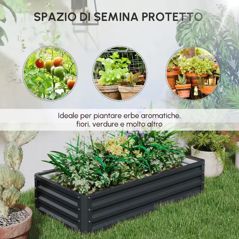 Outsunny Set da 2 aiuole rialzate da giardino lamiera ondulata 120 x 60 x 30,5 cm grigio