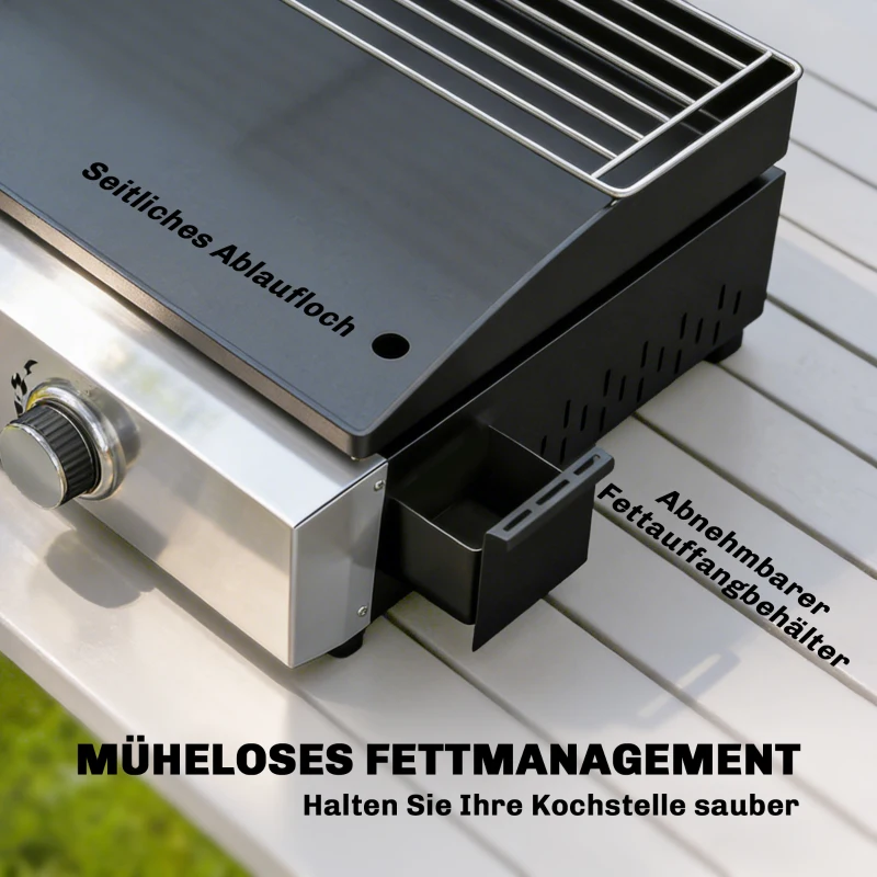 Outsunny Gasgrill 5 KW Tragbarer Tischgrill mit 2 Brenner Keramische Lackbeschichtung Grillrost Warmhalterost