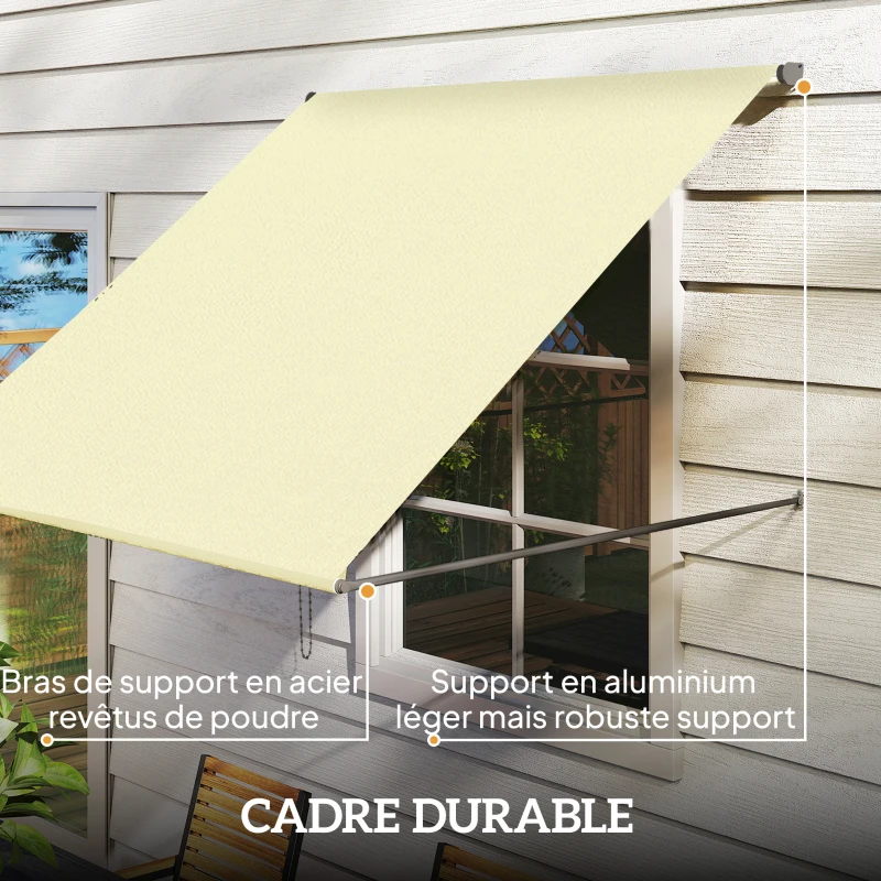 Outsunny Store banne manuel auvent rétractable Inclinaison réglable 150 x 116 cm protection UV aluminium polyester crème